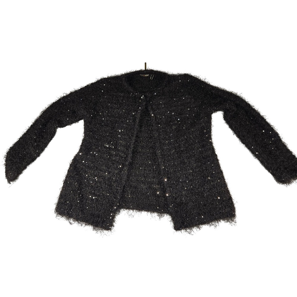 Punt Roma Womens Black Eyelash Knit Sequin Cardigan Sweater Size M 21.4847